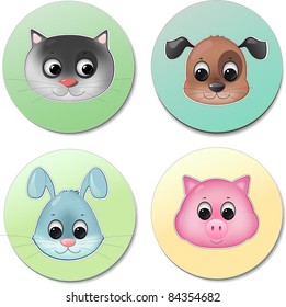 vector icon set of different cute animal faces smiling like pig dog cat rabbit