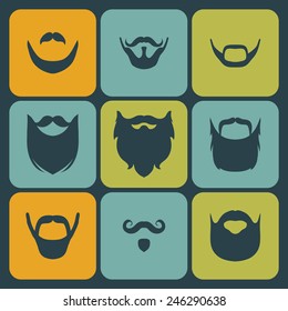 Vector icon set of different men beard, mustache in trendy flat style