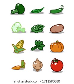 vector icon set of different vegetables isolated