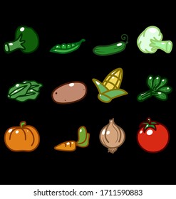 vector icon set of different vegetables isolated