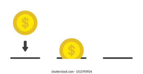 Vector icon set of dollar coin and moneybox. Flat color style.