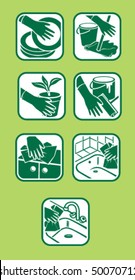 Vector of icon set. Domestic cleaning. Green design.