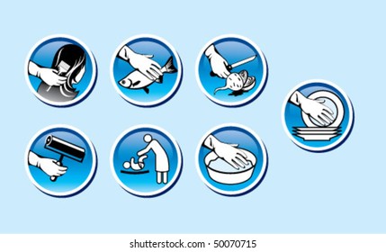 Vector of icon set. Domestic cleaning. Blue design.