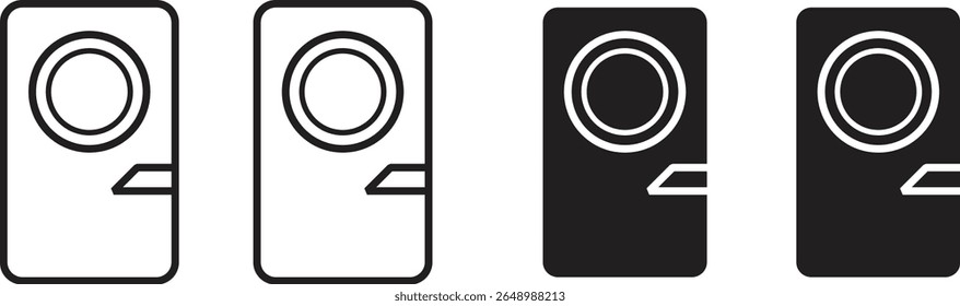 Vector icon set of door hangers in black and white, shown in outline and solid styles. Ideal for hotel, privacy, or signage design projects. Clean and minimal design on white background.