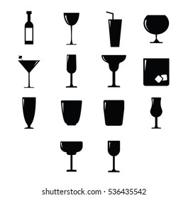 Vector icon set for drink glasses on white background