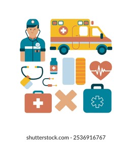 Vector Icon Set of Emergency Medical Symbols
