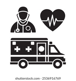 Vector Icon Set of Emergency Medical Symbols
