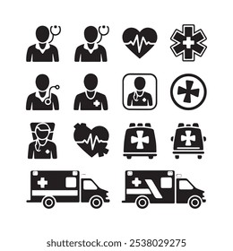 Vector Icon Set of Emergency Medical Symbols