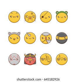 Vector icon set of emoticons. Set of Emoji. Isolated vector illustration on white background