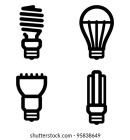 Vector icon set of energy saving and LED light bulbs