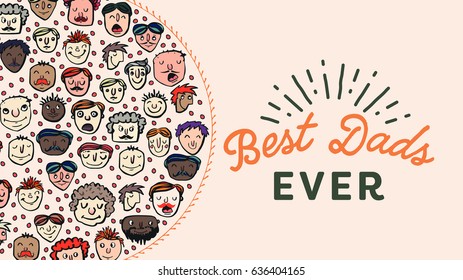 Vector icon set of faces on fathers day greeting card