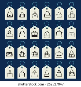 Vector icon Set of Fashion Bags, Women and men handbags and travel bag in outline style
 women accessories silhouettes