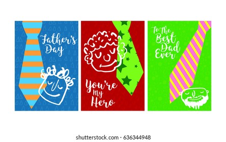 Vector icon set of fathers day greeting card