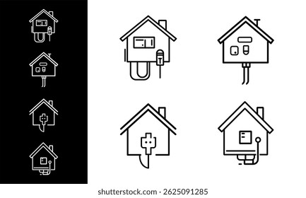 A vector icon set features real estate symbols including house, home, building, and property designs for web and business use	
