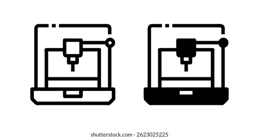 Vector icon set featuring 3D printers, perfect for technology and manufacturing designs.