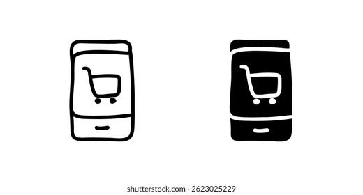 Vector icon set featuring shopping app symbols, ideal for e commerce and technology designs.