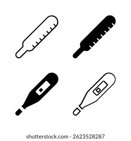 Vector icon set featuring thermometers, ideal for health and weather designs.