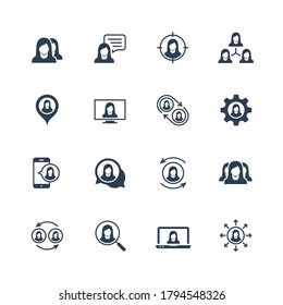 Vector Icon Set of Female User Avatars for Web Account. Glyph Style