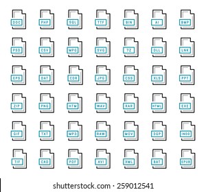 Vector icon set of file extensions