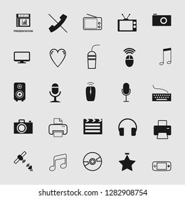 Vector icon set in flat design for media Devices and multimedia icons set, entertainment illustrations, cinema, movie and film signs