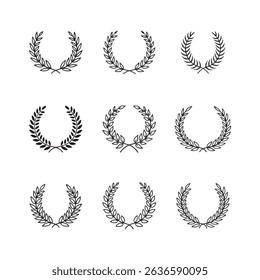 vector icon set of floral wreath laurel leaf design elements illustrations