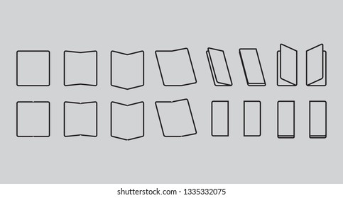 Vector icon set of foldable smartphone with flexible screen