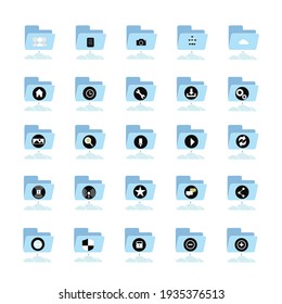 vector icon set folder,shared drive have a streaming ,network ,photo ,document  in yellow colour 