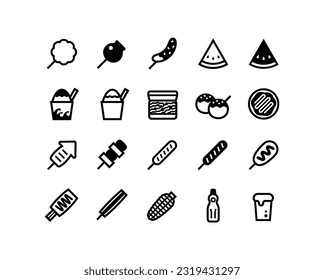 Vector icon set of food and drink sold at a Japanese festival