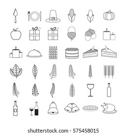Vector icon set of food and drink on white background