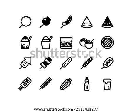 Vector icon set of food and drink sold at a Japanese festival