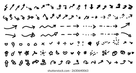 Vector icon set for frames, callouts, arrows, etc, hand drawn illustration doodle ink -black and white