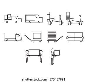 Conjunto de iconos vectores de transporte de carga sobre fondo blanco