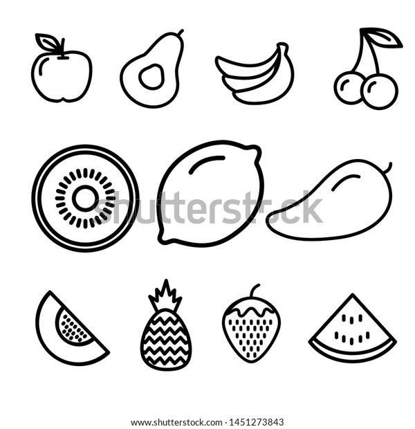 Vector Icon Set Fruit Black Stock Vector (Royalty Free) 1451273843