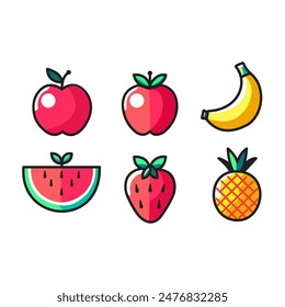 vector icon set fruit watermelon banana strawberry apple pineapple tomato