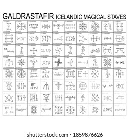 Icono vectorial con las cuevas mágicas islandesas de Galdrastafir con sus significados