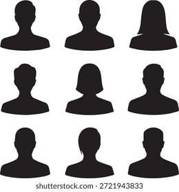 Vector icon set of generic people silhouettes. Collection of male and female profile avatars for user interface, web, social media, and placeholder design.
