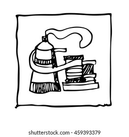 Vector icon of a set. The glue and the coil of tape. Picture style Doodle. Set on the subject of advertising product