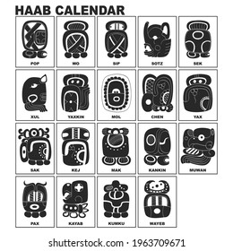 Vector Icon Set With Glyphs From Maya Haab Calendar