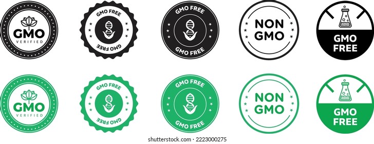 Vector Icon set of the GMO free and Non gmo in black and green variations