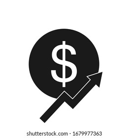 Vector Icon set of a graph of the rising and falling currency of the dollar. The graph shows an up and down arrow and a US dollar sign.