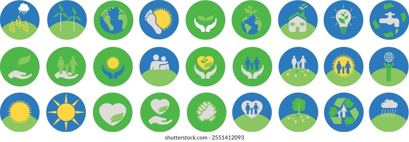 Vector icon set. Green Eco-Friendly, and Environmentally