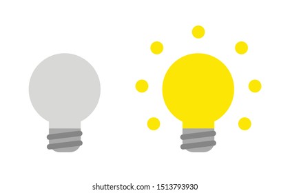 Vector icon set of grey and glowing light bulbs. Flat color style.