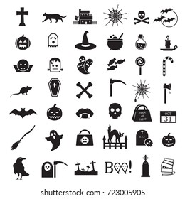 Vector icon set Halloween, black Halloween icons isolated on white background 42 icons