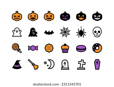 Vector icon set of Halloween motifs