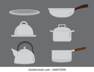 Vector icon set of hand-held cooking utensils isolated on grey background