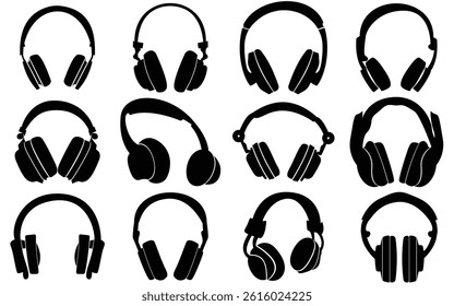 Vector Icon Set of Headphones, Earphone and Headsets – Wireless, Wired, and Microphone Designs