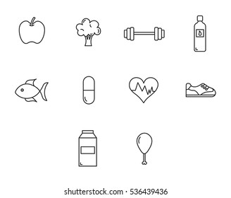 Vector icon set for health and fitness against white background