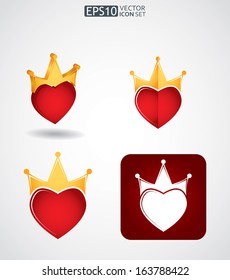 Vector icon set - heart with crown