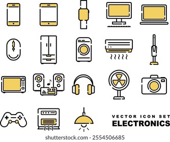 Vector icon set of home appliances, electrical appliances, computers and digital devices