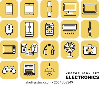 Vector icon set of home appliances, electrical appliances, computers and digital devices